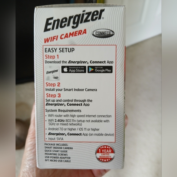Energizer WIFI Camera, Smart Camera Wired Power, Night Vision Indoor - Picture 2 of 4